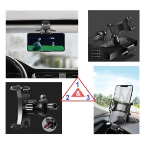 3 in 1 Car GPS Smartphone Holder: Dashboard / Visor Clamp   AC Grid Clip for ZTE Small Fresh 5 - Black