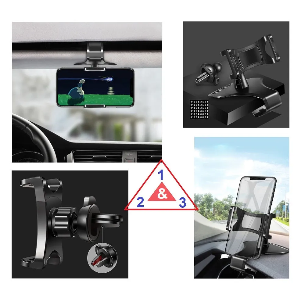 3 in 1 Car GPS Smartphone Holder: Dashboard / Visor Clamp   AC Grid Clip for ZTE Small Fresh 5 - Black