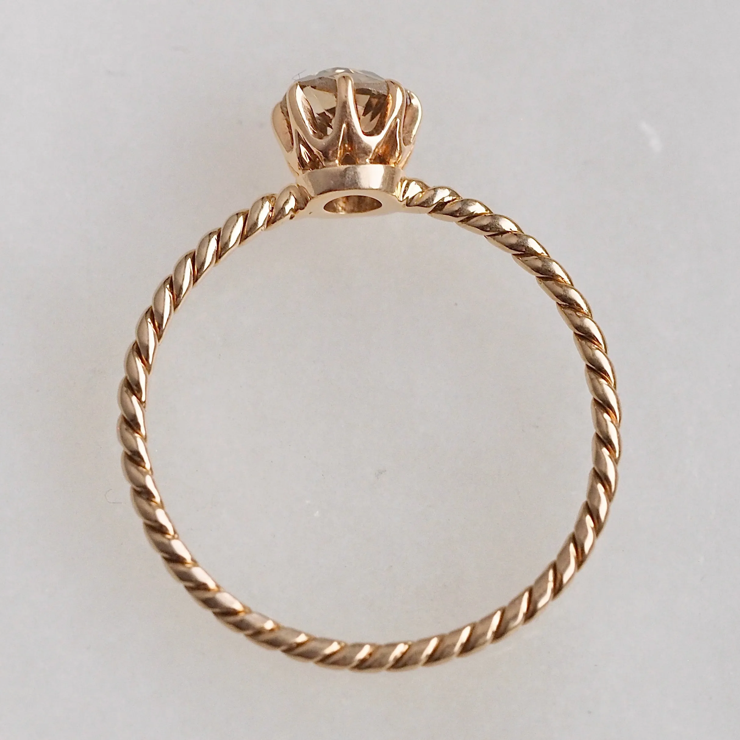 Antique 14k Gold Old Mine Cut Diamond Ring with Twisted Band