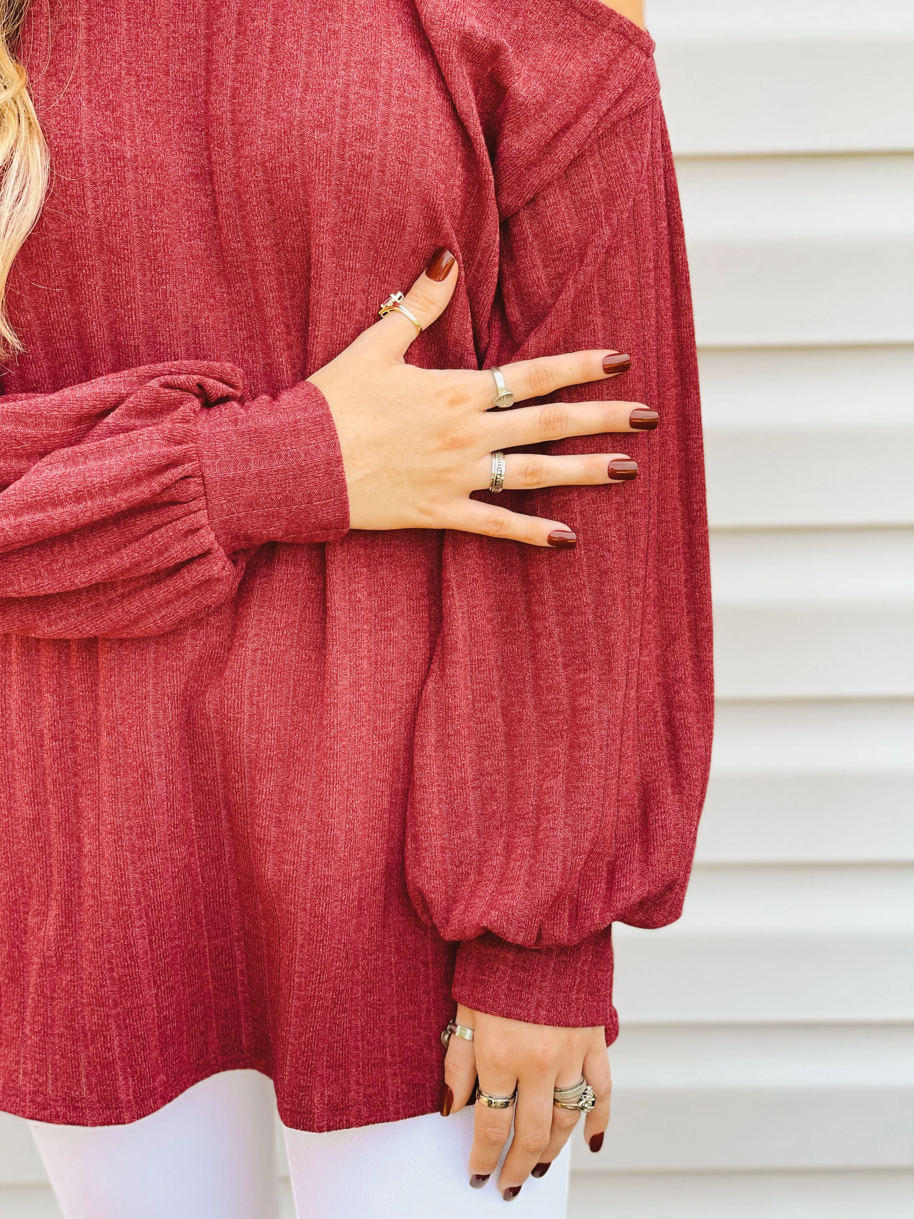 Candy Apple Open One-Shoulder Turtleneck