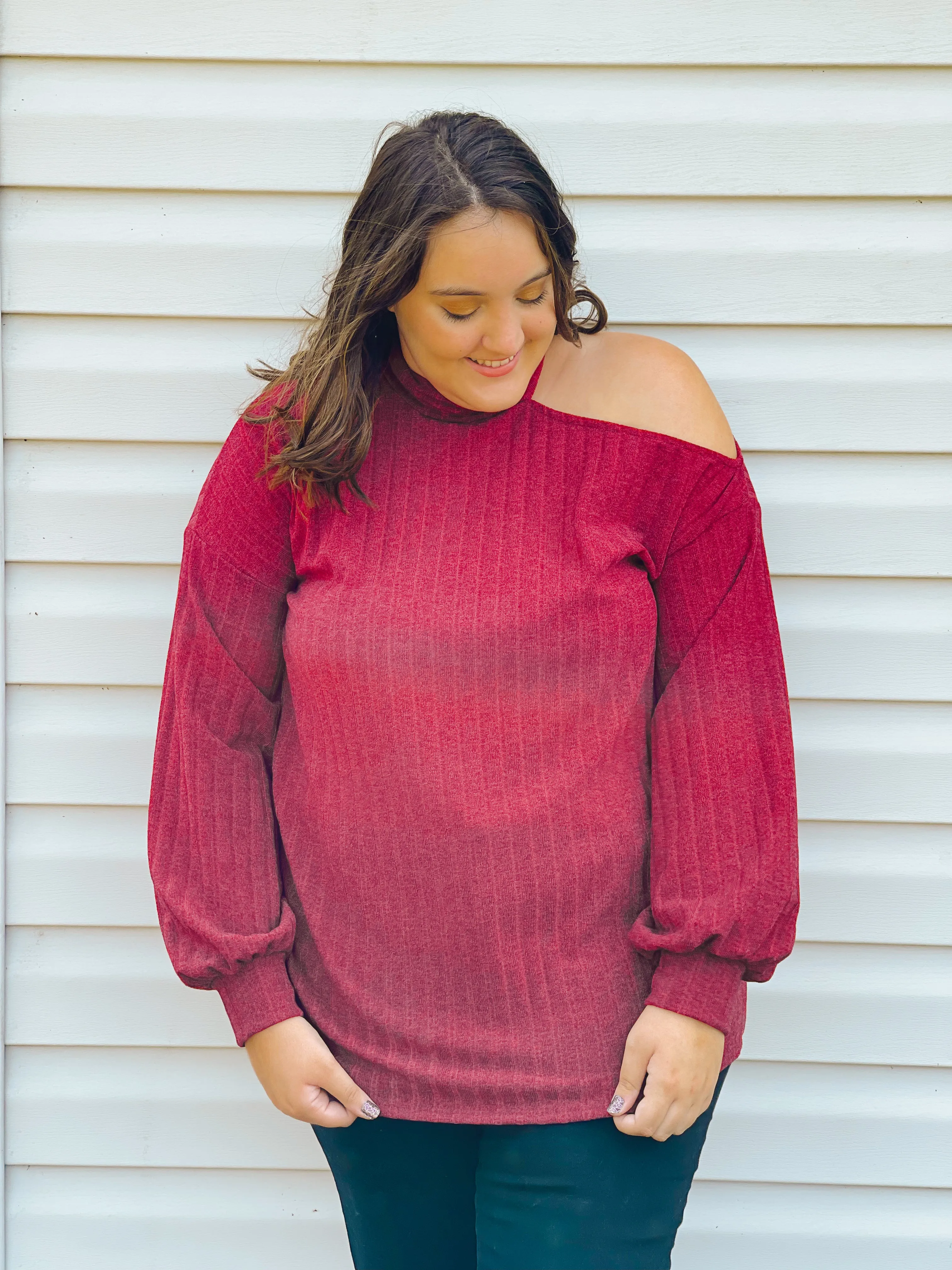 Candy Apple Open One-Shoulder Turtleneck