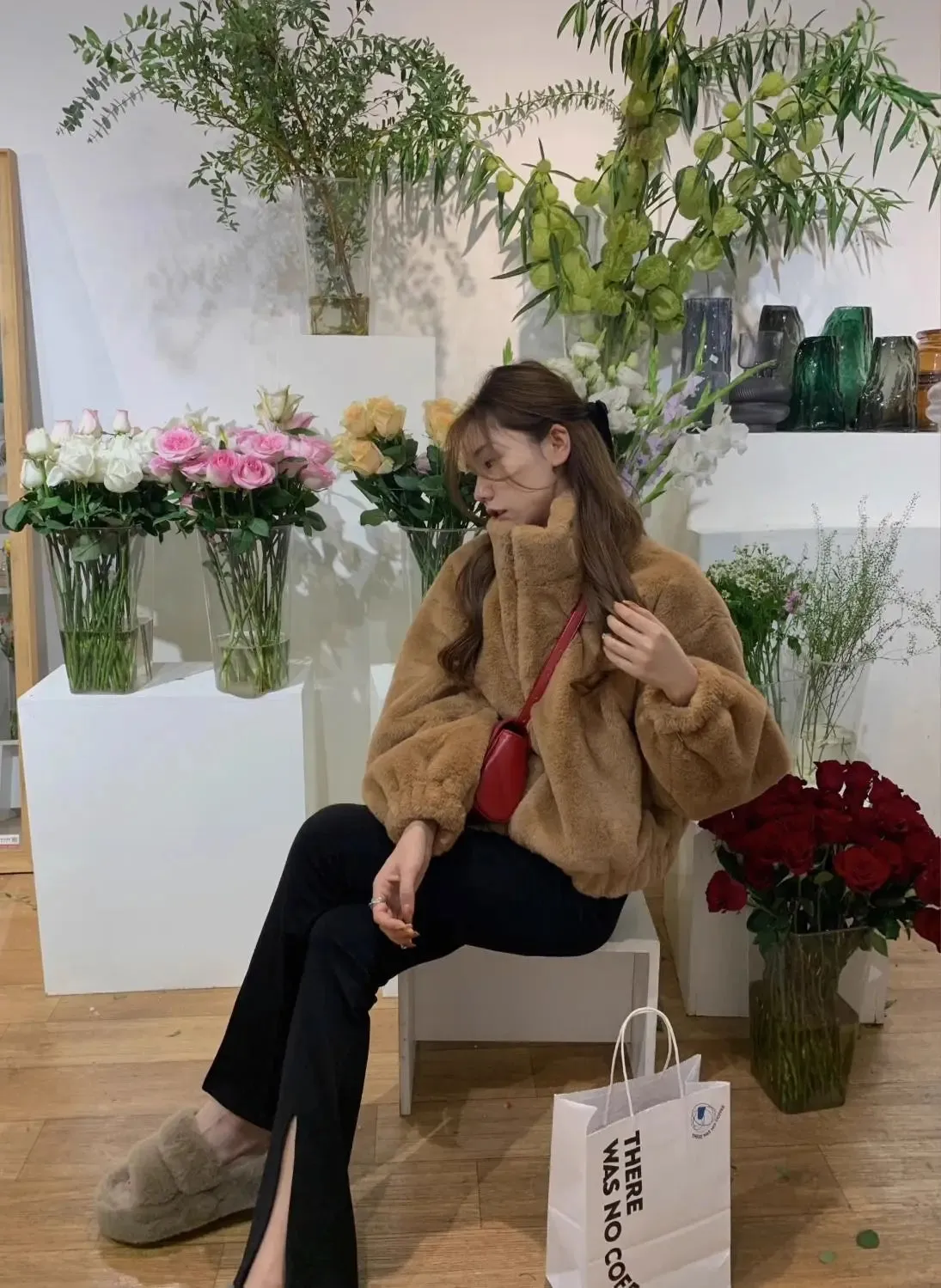 Faux Lamb Fur Coat with Zipper