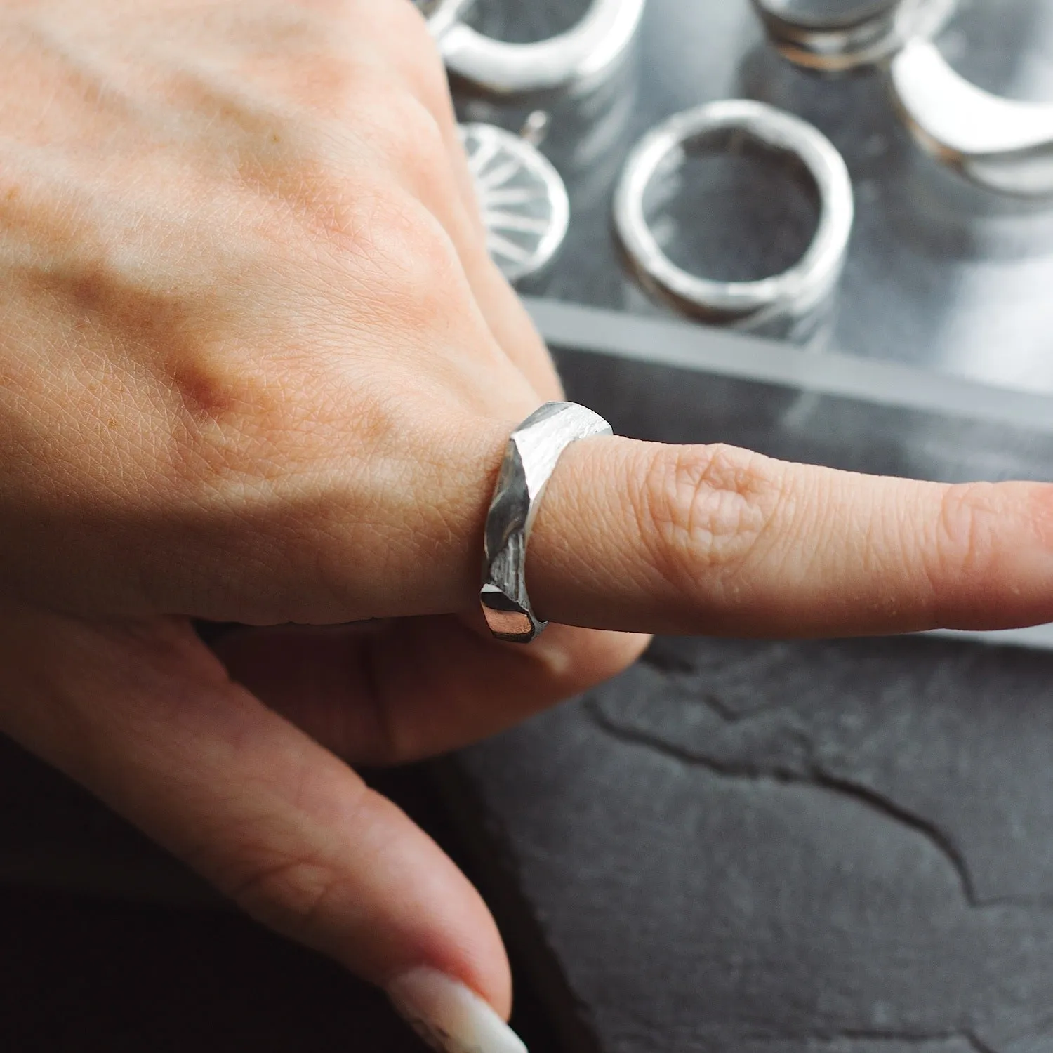 Geometric Textured Sterling Silver Ring