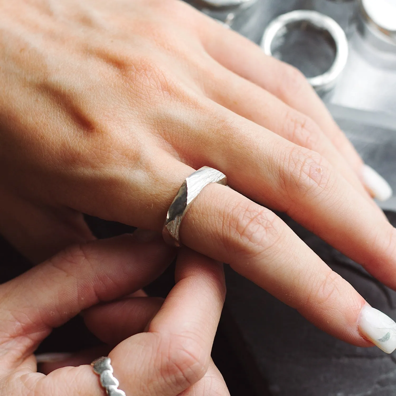 Geometric Textured Sterling Silver Ring