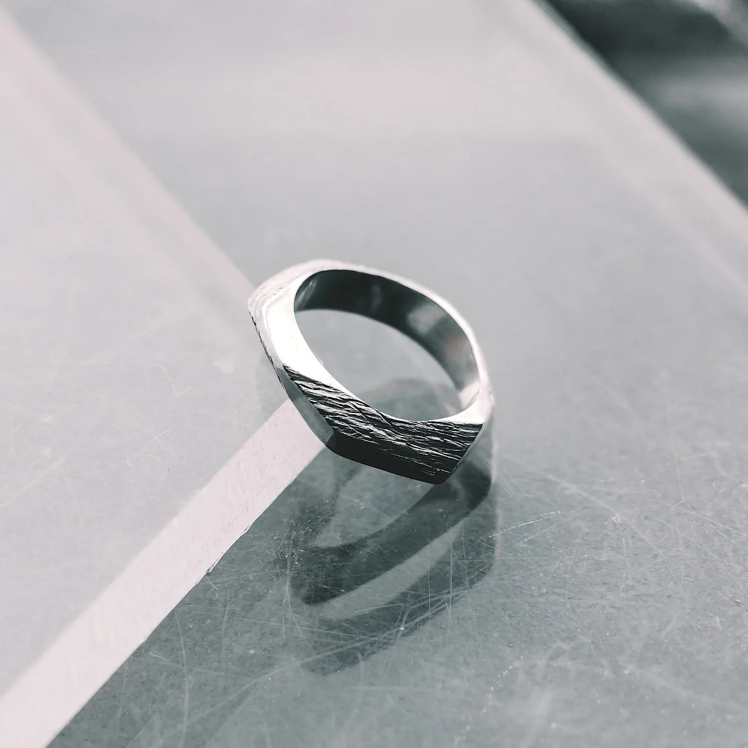 Geometric Textured Sterling Silver Ring