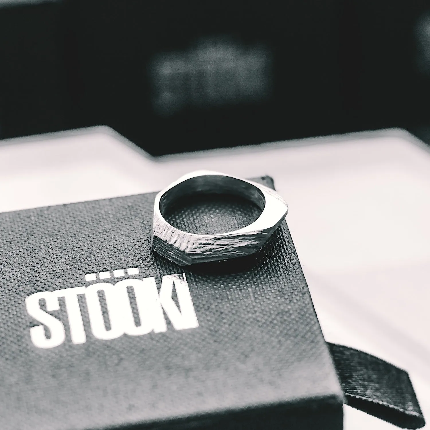 Geometric Textured Sterling Silver Ring