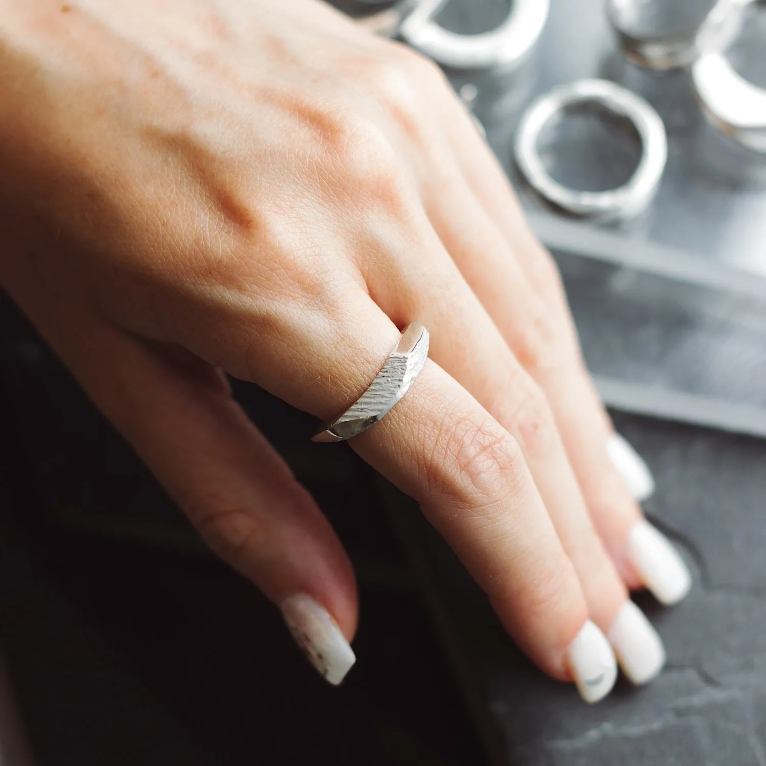 Geometric Textured Sterling Silver Ring