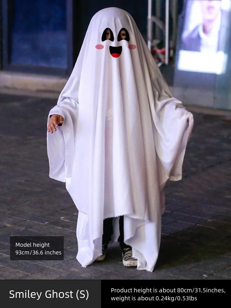 Ghost Poncho Halloween Scary Ghost Cape for Kids