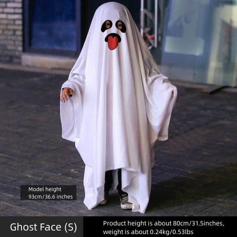 Ghost Poncho Halloween Scary Ghost Cape for Kids