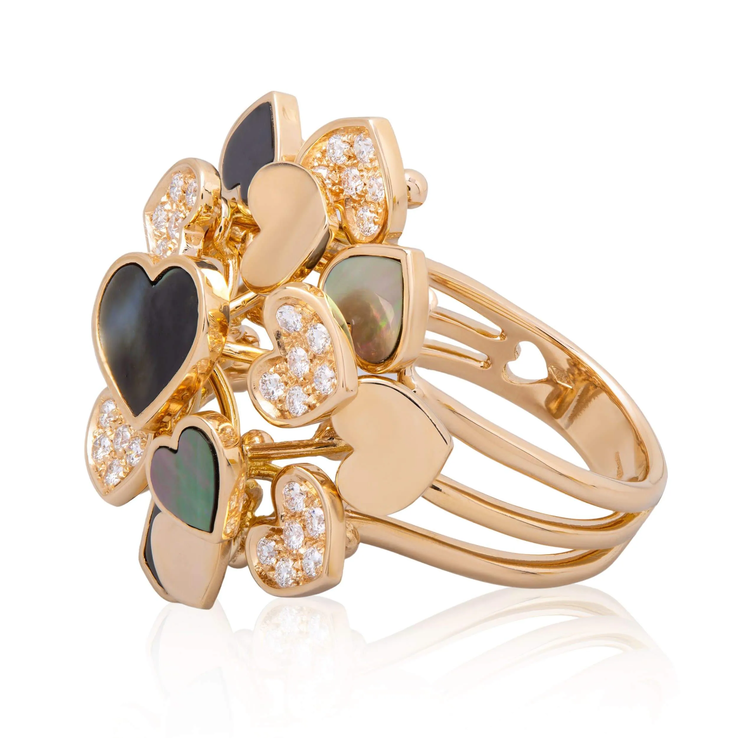 Iconic Collection 18KT Rose Gold Mother-of-Pearl & Diamonds moving Hearts Statement Ring