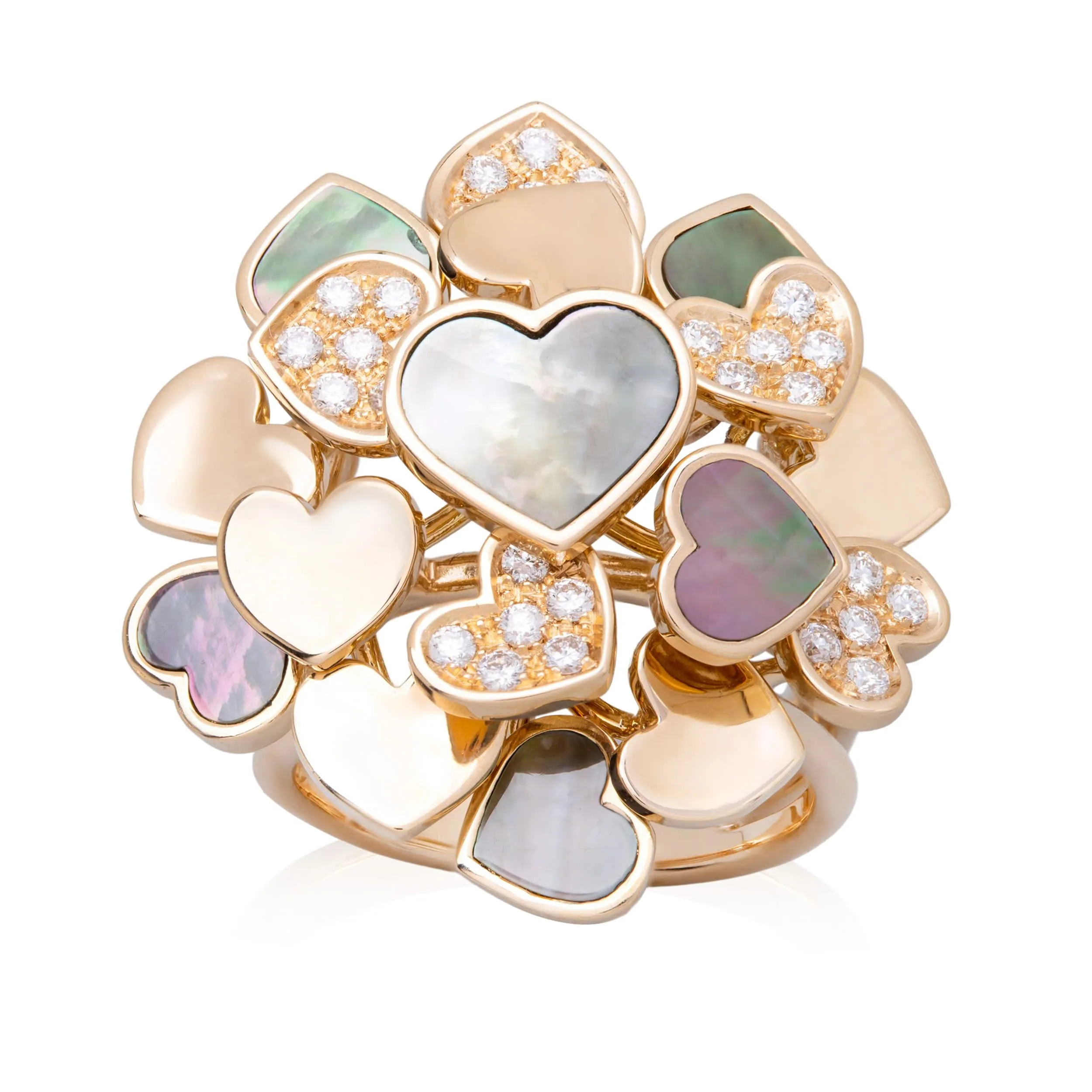 Iconic Collection 18KT Rose Gold Mother-of-Pearl & Diamonds moving Hearts Statement Ring
