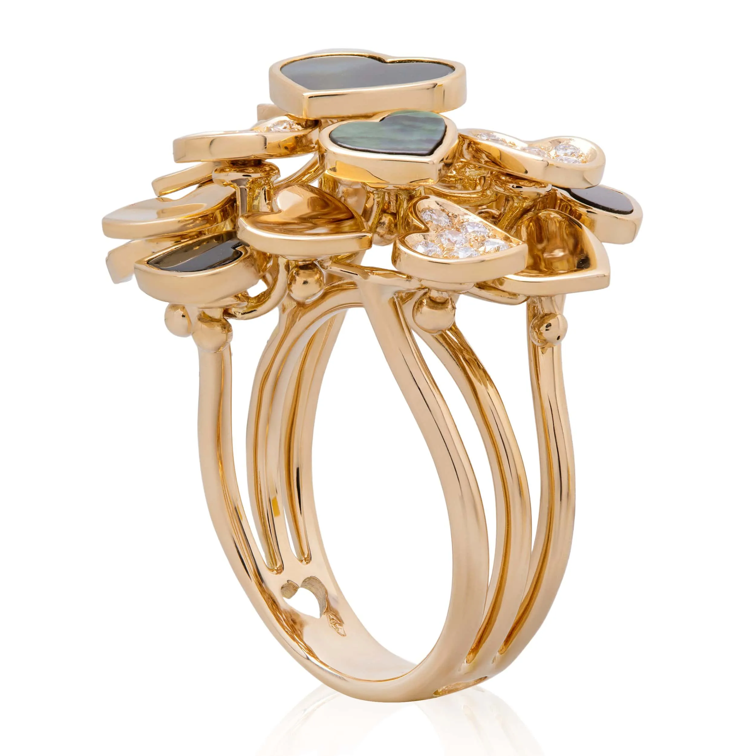 Iconic Collection 18KT Rose Gold Mother-of-Pearl & Diamonds moving Hearts Statement Ring