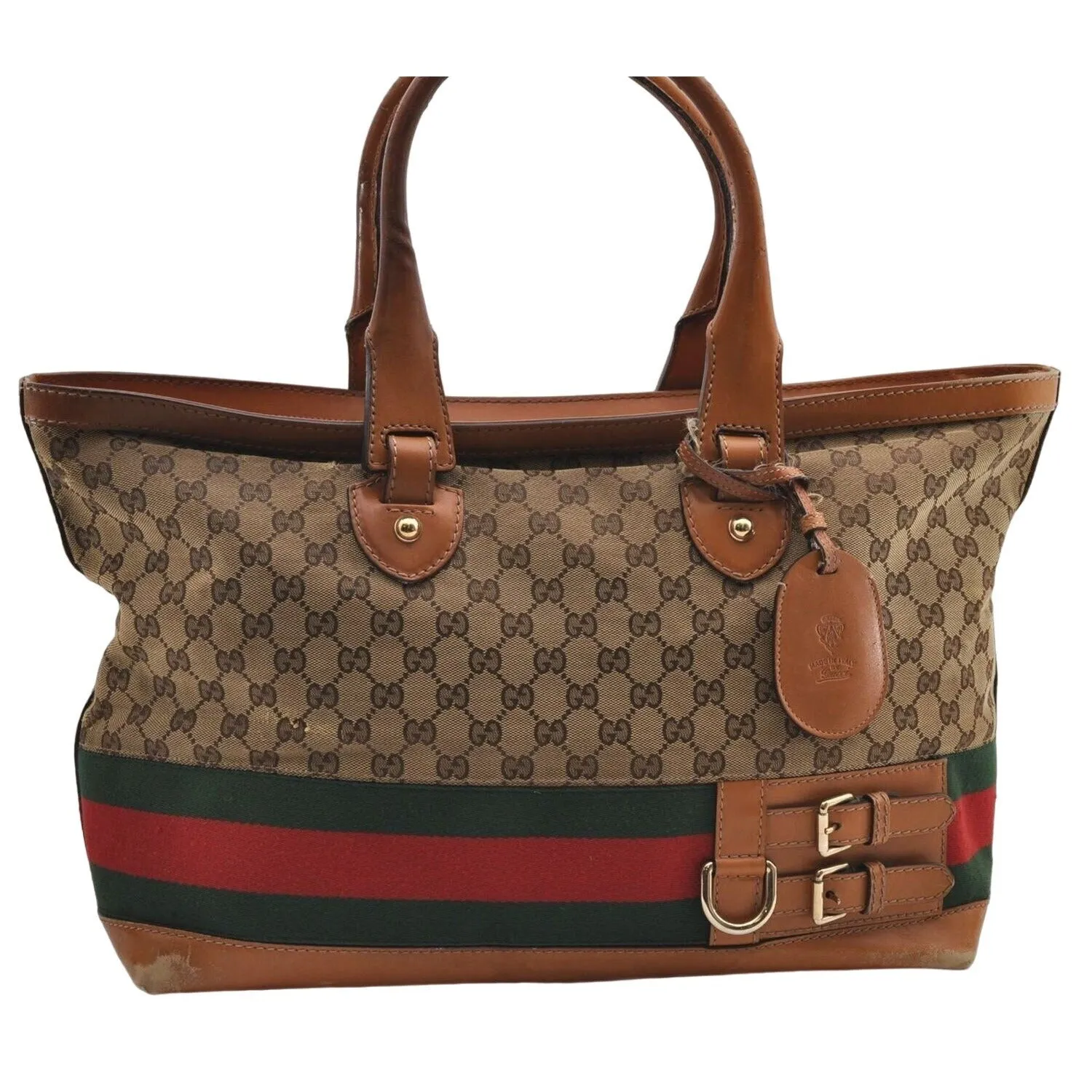 SOLD- Gucci brown Guccissima Web Heritage XL Tote w red & green