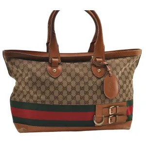 SOLD- Gucci brown Guccissima Web Heritage XL Tote w red & green