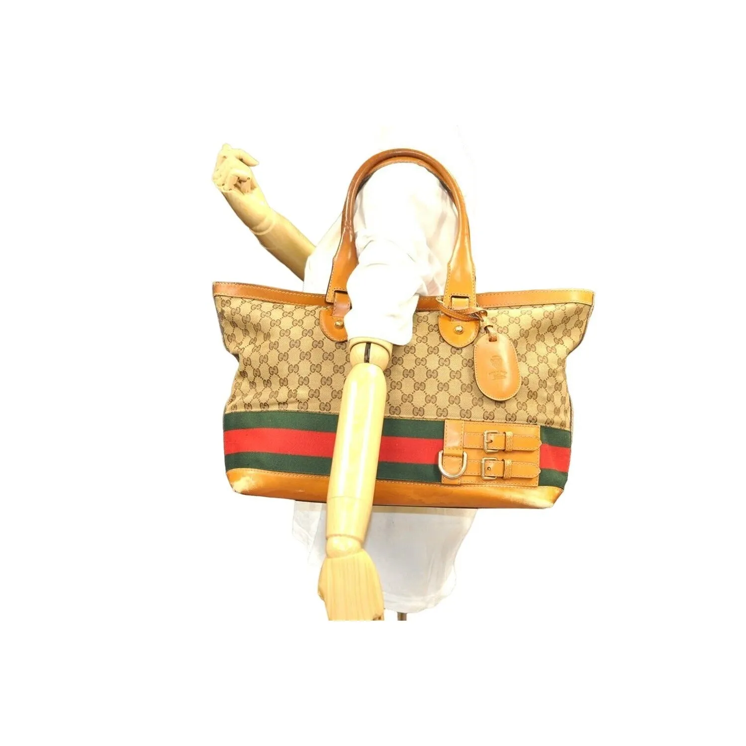 SOLD- Gucci brown Guccissima Web Heritage XL Tote w red & green