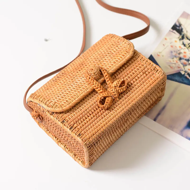 Summer Women'S Rattan Bag Purses With Leather Strap-Showtown