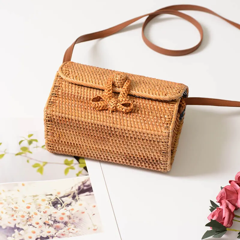 Summer Women'S Rattan Bag Purses With Leather Strap-Showtown