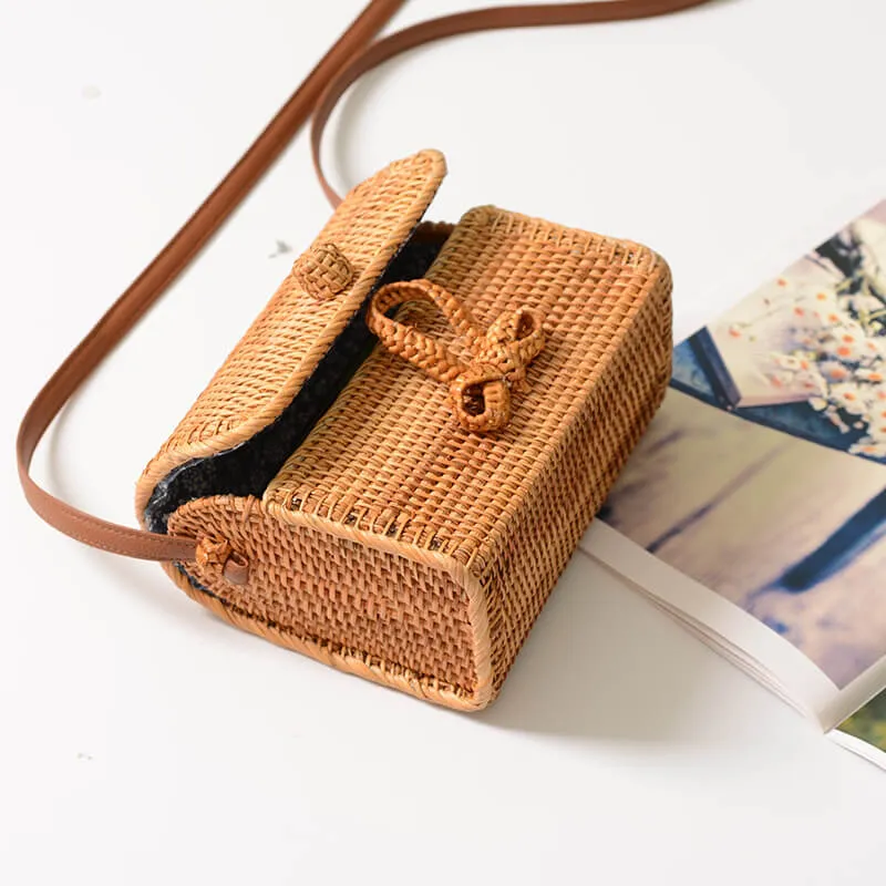 Summer Women'S Rattan Bag Purses With Leather Strap-Showtown