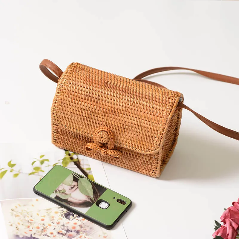 Summer Women'S Rattan Bag Purses With Leather Strap-Showtown