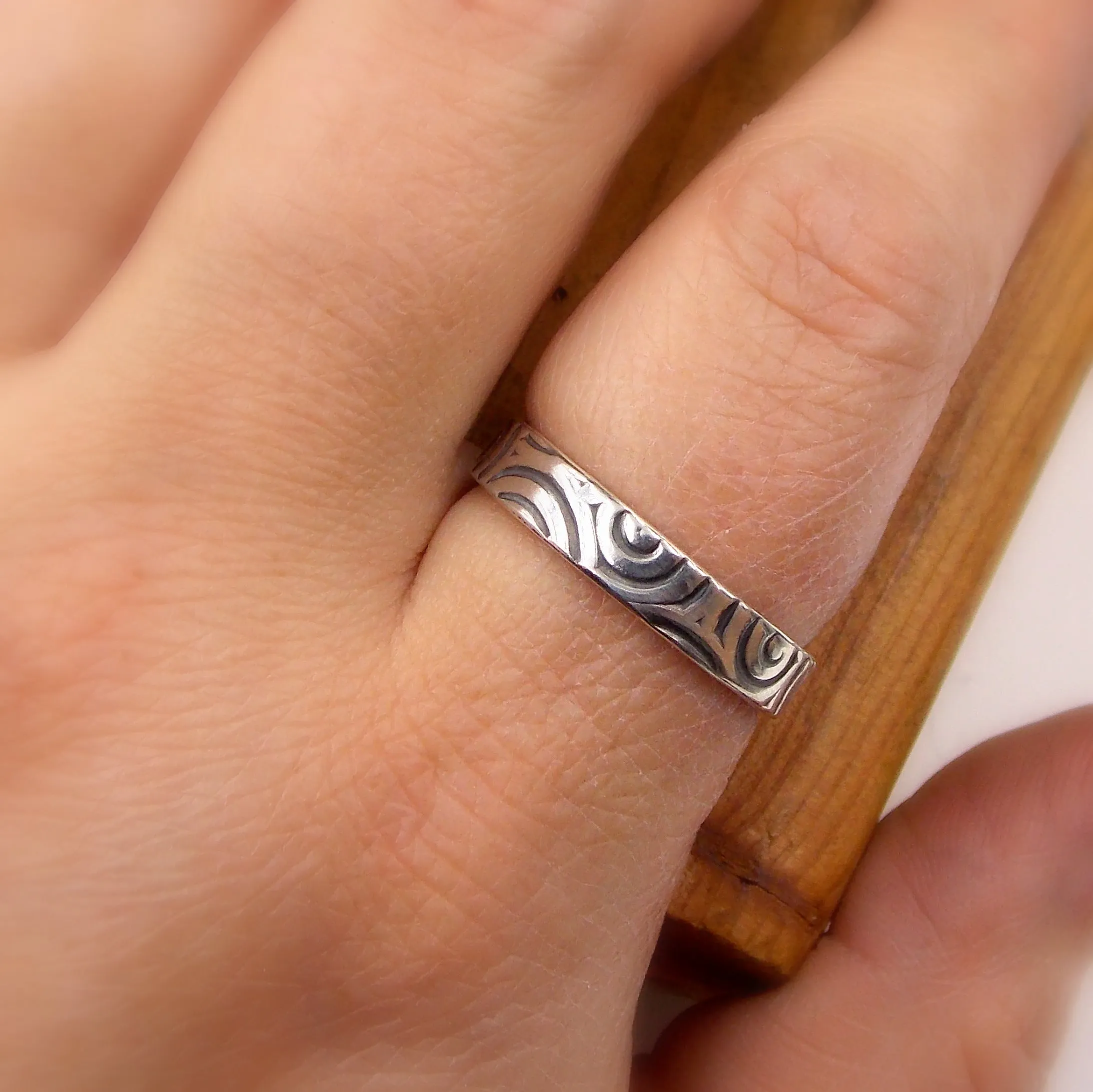 Swirl Patterned Sterling Silver Band with Oxidized Finish