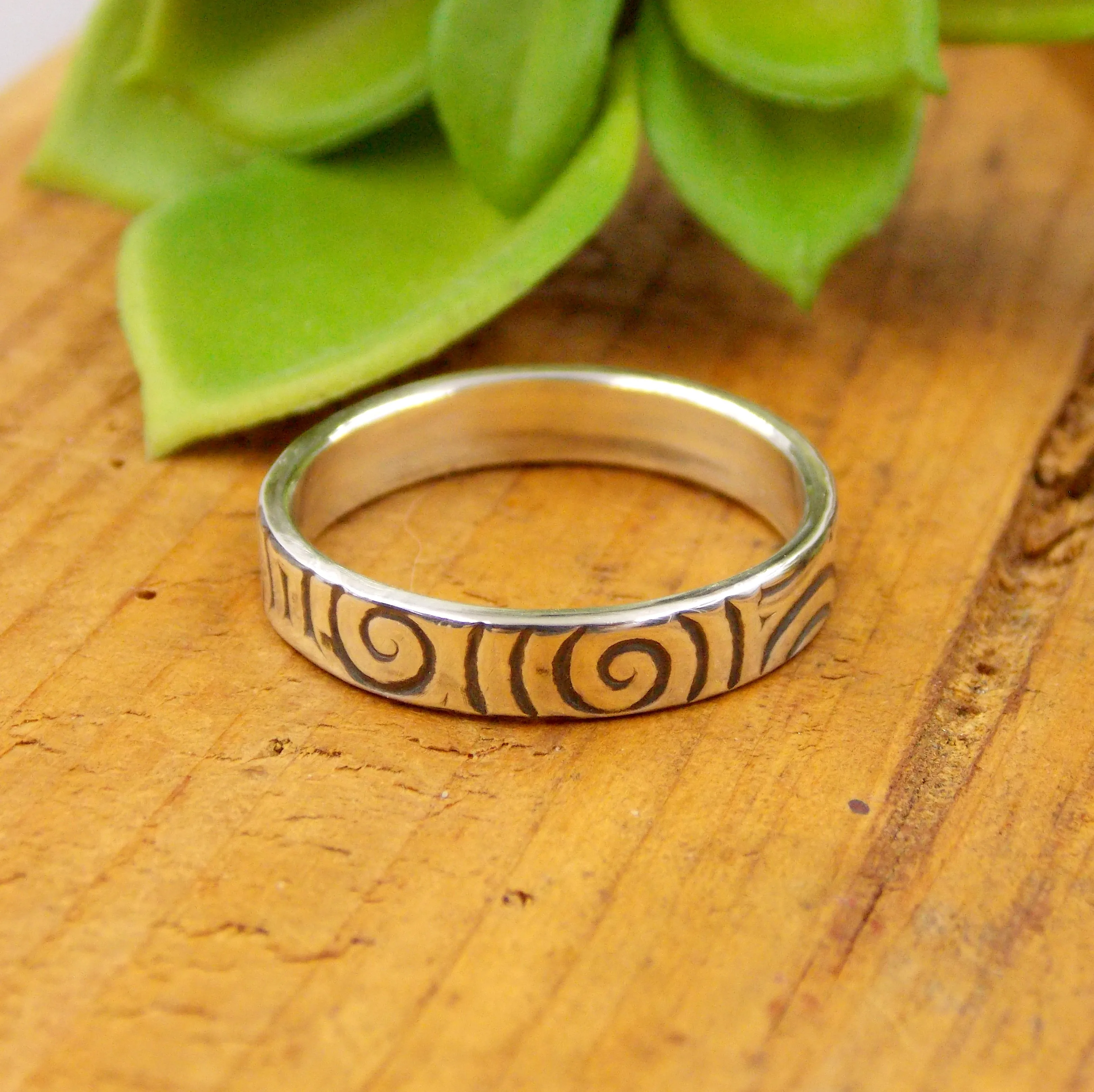 Swirl Patterned Sterling Silver Band with Oxidized Finish