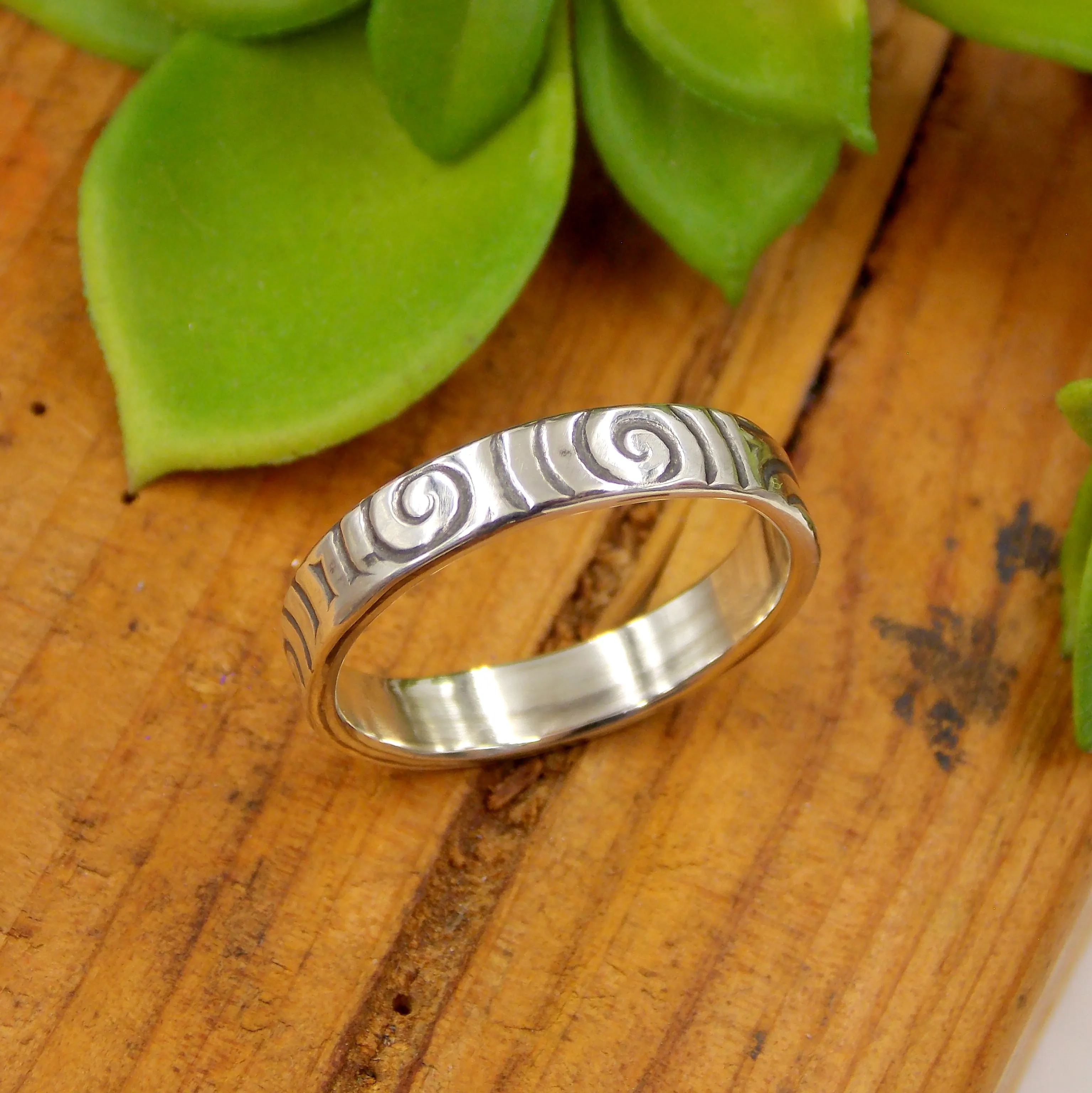 Swirl Patterned Sterling Silver Band with Oxidized Finish