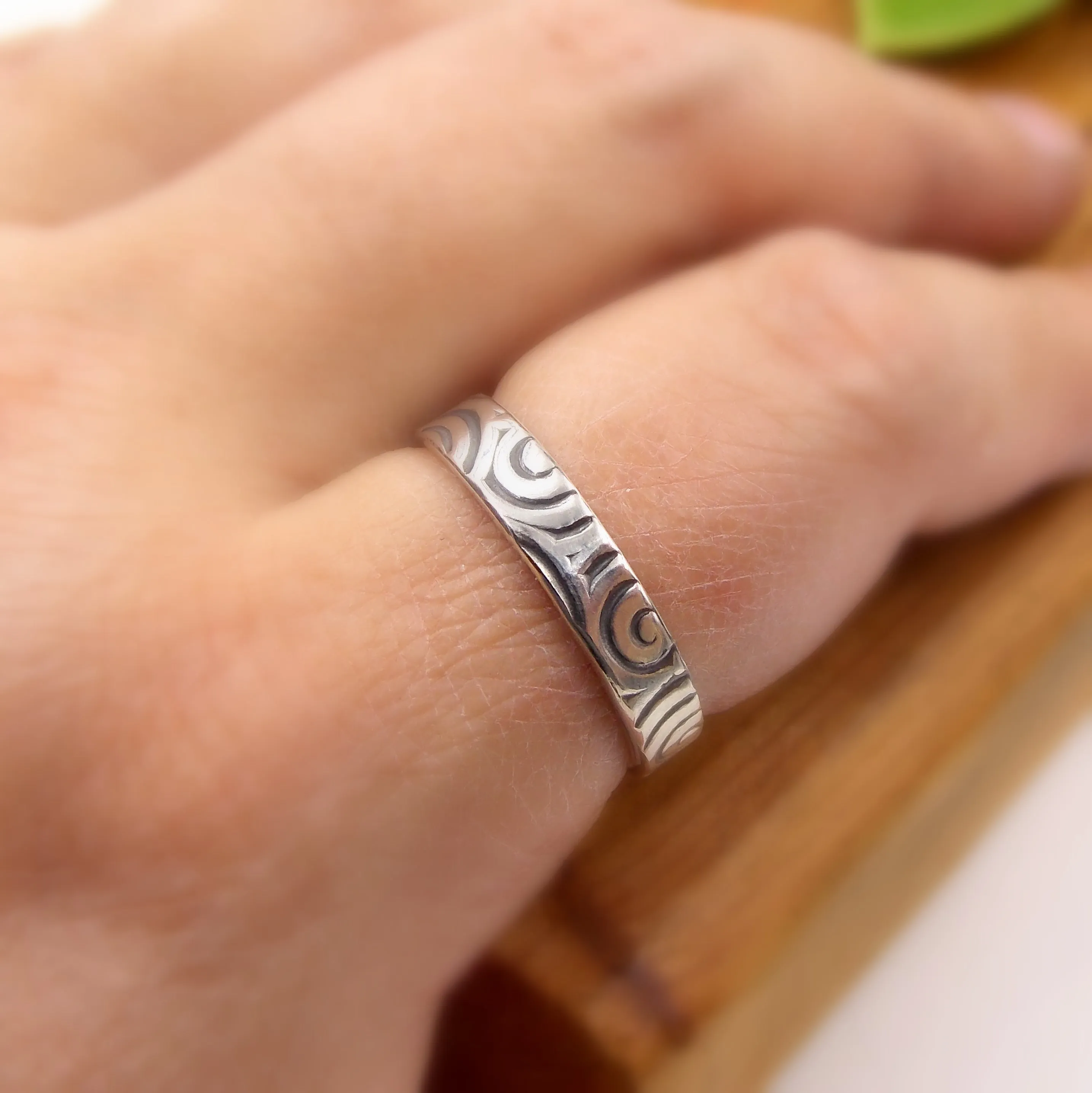 Swirl Patterned Sterling Silver Band with Oxidized Finish