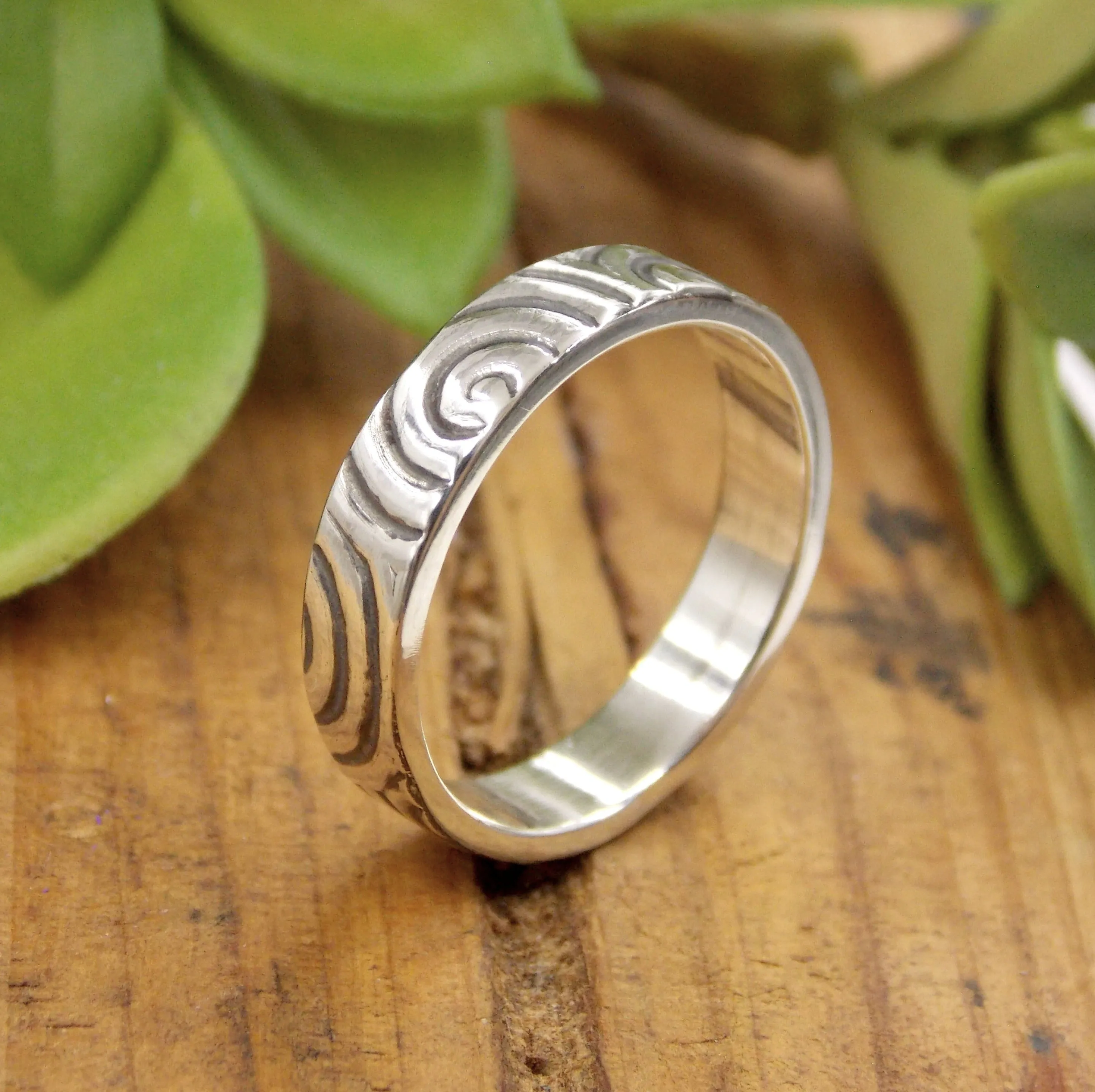 Swirl Patterned Sterling Silver Band with Oxidized Finish