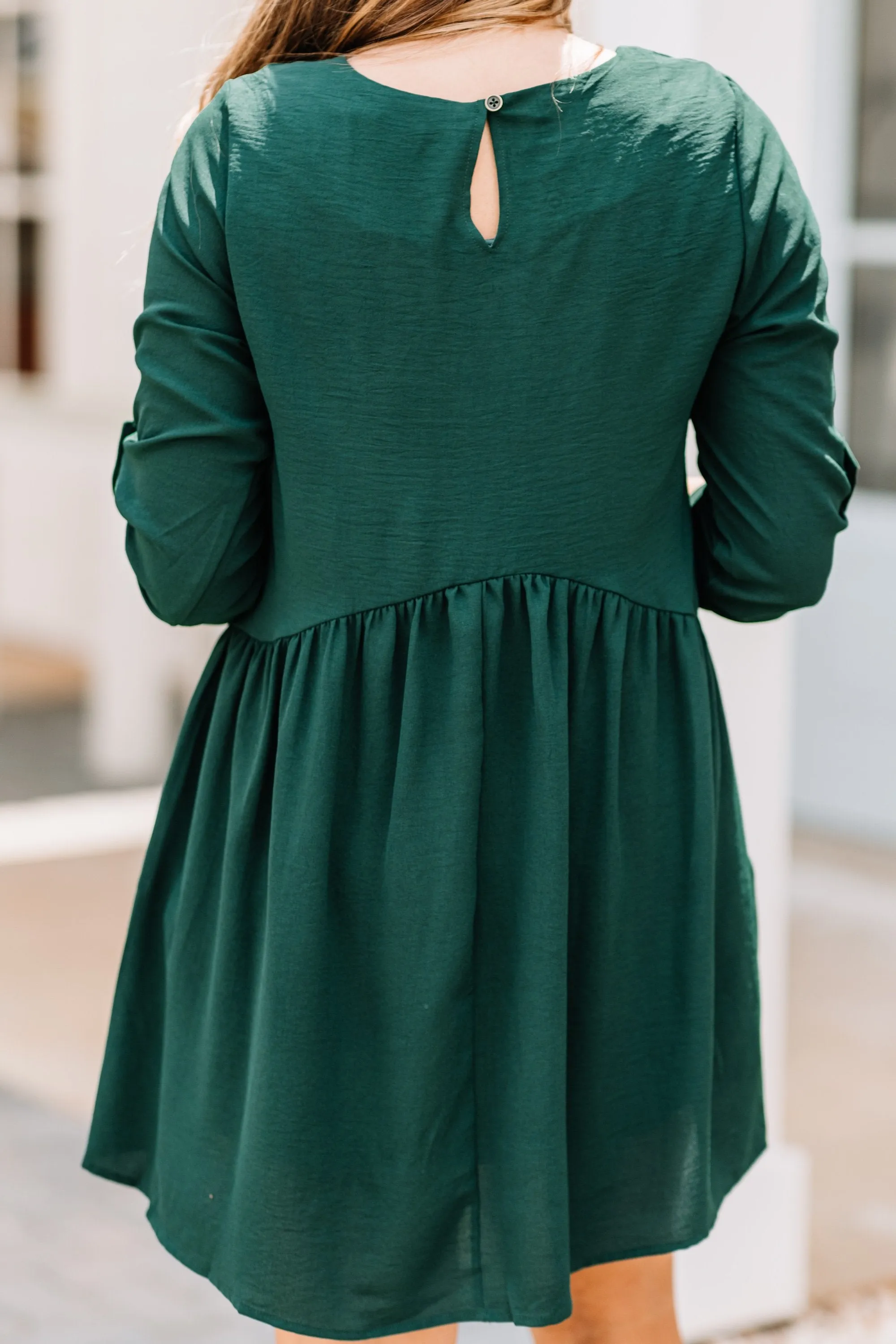 Tell Me More Hunter Green Babydoll Dress