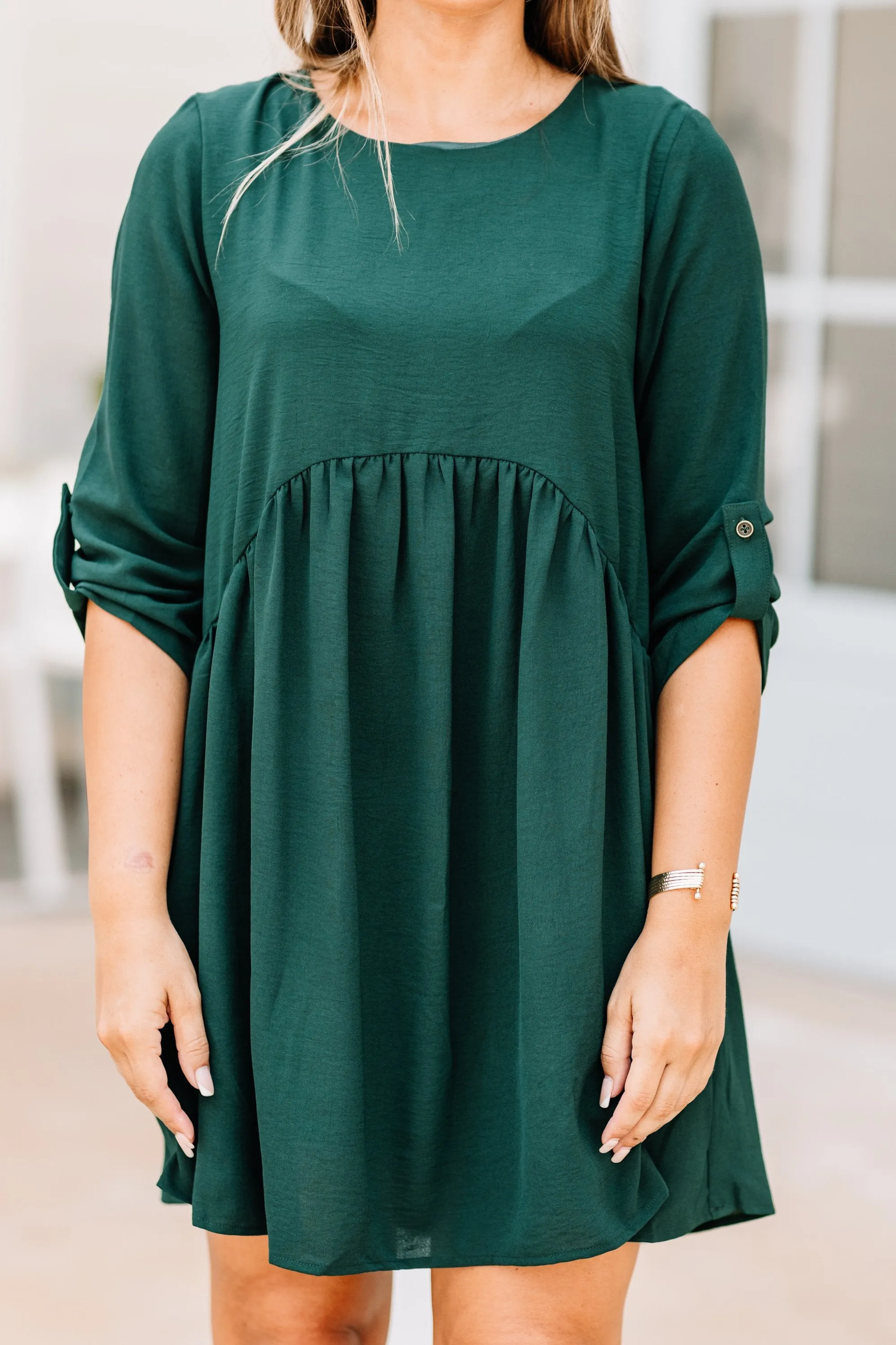 Tell Me More Hunter Green Babydoll Dress