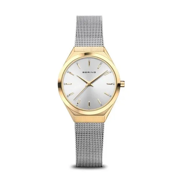 Ultra Slim Two Tone Polished & Brushed Mesh Watch